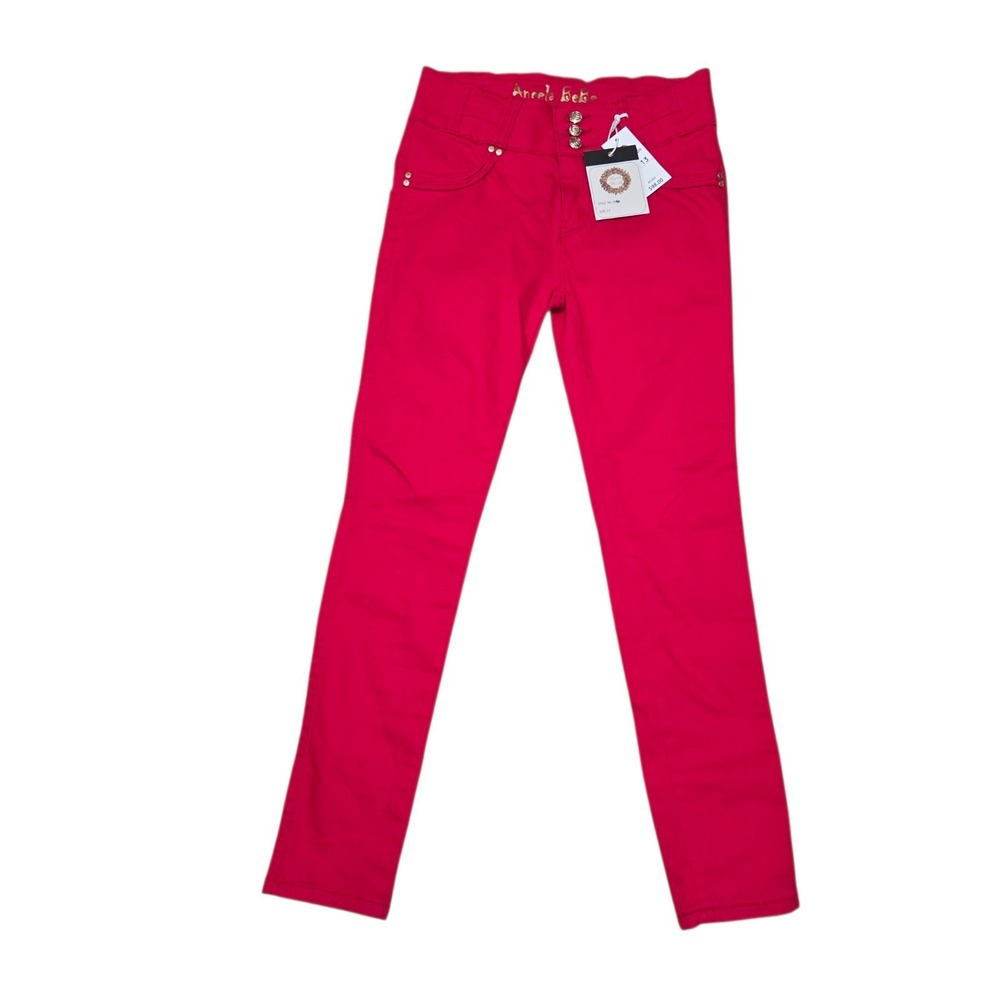 AngelaBeBe Y2K Red Skinny Jeans High Rise Stretch Womens Size 13 NWT - Picture 1 of 14